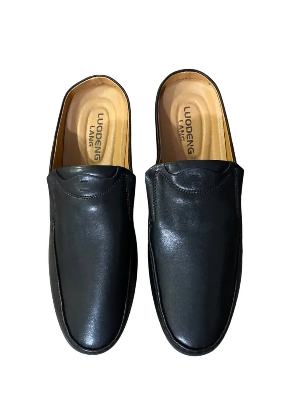 Luodenglang Mens 10 Black Leather Slip On Loafers Comfort Mule Used House Shoes